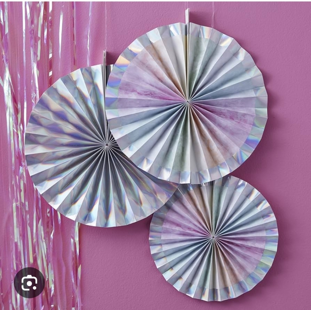 Iridescent Purple & Silver Party  Decorations Hanging Fan Pinwheel Box Of 5 Sets